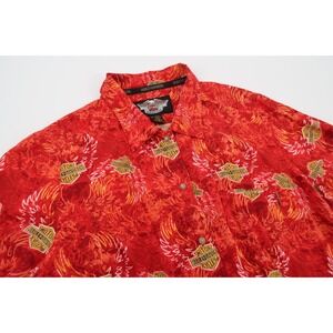 Harley Davidson Women's Red Flames Wing Print Rayon Short Sleeve Shirt Size 1W‎